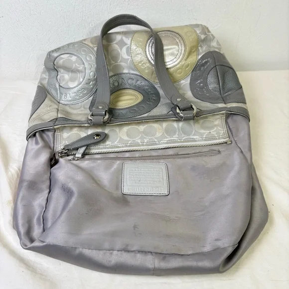 COACH F19042 Patent Leather Canvas Jacquard Logo Monogram Tote Bag Purse - Picture 12 of 16